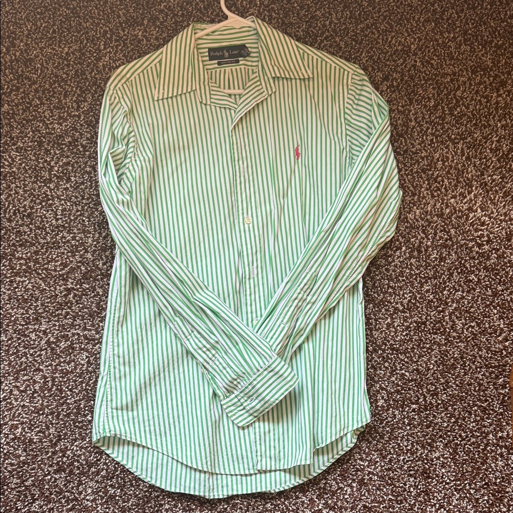 Ralph Lauren Light Green Striped Button-Down Shirt